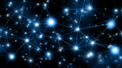 Retrieval Augmented Generation. Blue glowing node network illustration for technology concepts.
