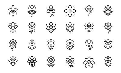 Web Minimal Floral Line Icon Bundle – 30 Elegant Flower Vector Icons for Logos, Branding, Invitations, and Botanical Design Projects