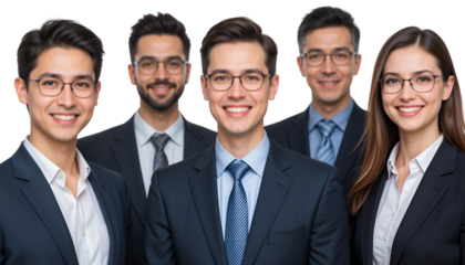 Professional business team portrait corporate group photo office workers employees staff members in suits smiling isolated on tranparent background