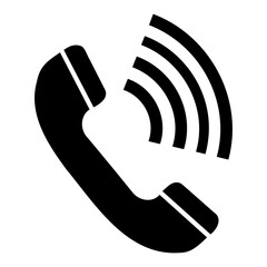 Illustration of a black telephone receiver with sound waves emanating from it on a white background