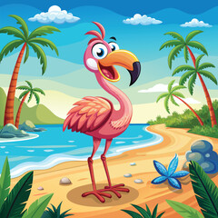 Obraz premium Galapagos Flamingo Bird Line Art Vector Design