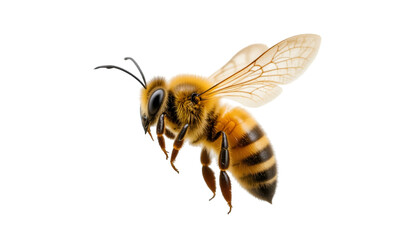Isolated honey bee flying close up macro shot for honey production and pollination stock photo image free isolated on tranparent background