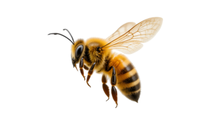 Isolated honey bee flying close up macro shot for honey production and pollination stock photo image free isolated on tranparent background