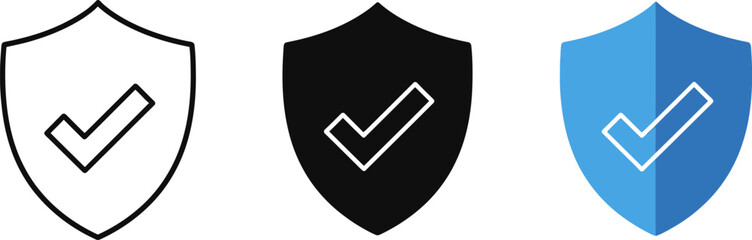Shield with checkmark icons representing security and verification in three styles