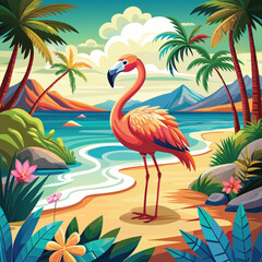 Obraz premiumTropical Flamingo Vector Art for Wildlife Illustration