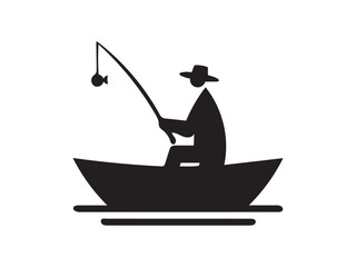 Fishing Boat Silhouette Icon | Man Fishing Vector for Outdoor & Hobby Design

