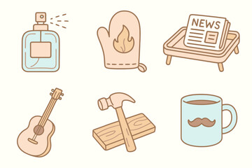 Cute and clean cartoon icons for Father’s Day. Great for stock images, holiday gift kits, app UI elements and celebration branding.