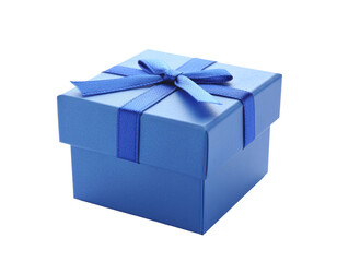 Blue gift box with ribbon on a transparent background