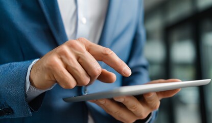 Smartly Dressed Man Holding Tablet 