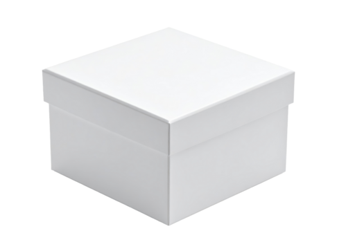 Closed white square cardboard box on transparent background
