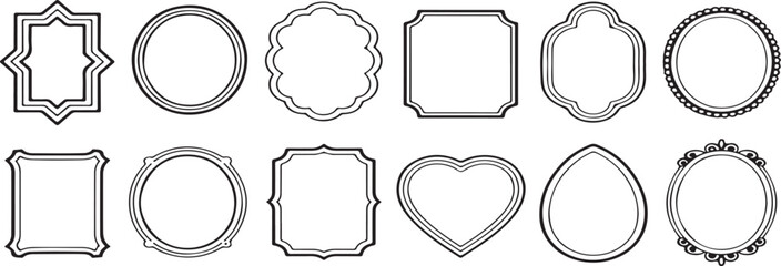 Collection of black and white decorative frames in different elegant shapes