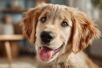 Happy golden retriever puppy with tongue out