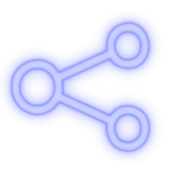 Neon blue Share icon glowing network symbol.


