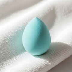 Serene Teal Makeup Sponge on Soft White Towel: Minimalist Beauty Still Life