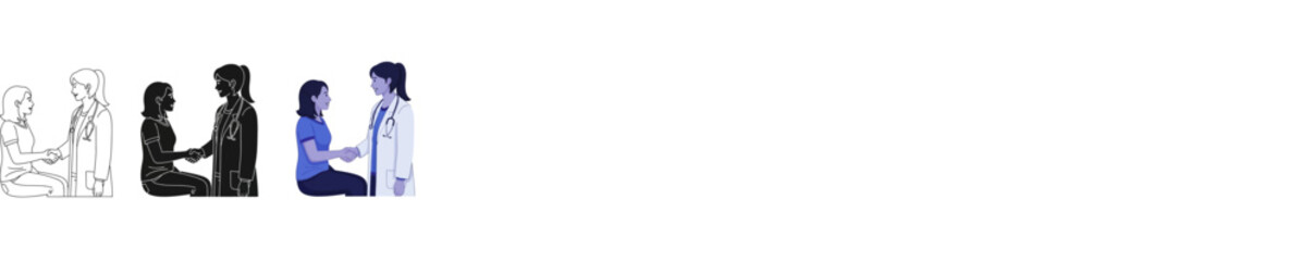 Doctor and patient interaction shown in three artistic styles from sketch to realism