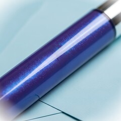Shimmering Blue Lip Gloss Tube on Light Blue Surface, Macro Shot