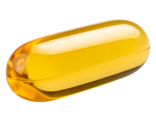 Scattered Vitamin E Capsules with Reflection, isolated on a transparent background.