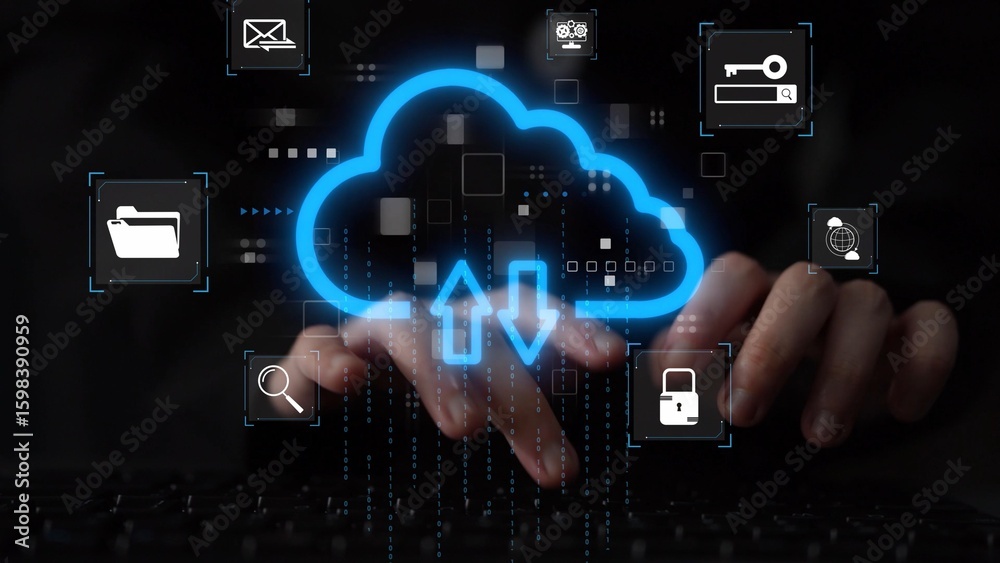 Poster cloud computing, cloud strategy, and cloud technology transforming digital infrastructure with scala