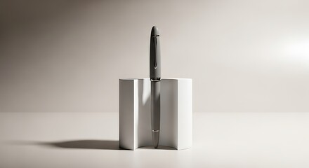 Sleek Gray Pen Awaits on Modern White Stand