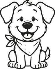 Obraz premium Joyful Cartoon Dog Sitting with Bandana, Cute Illustration, Happy Environment, Friendly Viewpoint