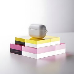 Sleek White Earbud Case on Multi-Colored Acrylic Display