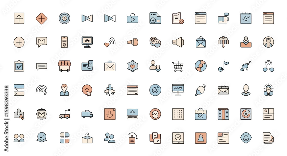 Fototapete a collection of various outlined icons representing different digital and business concepts.