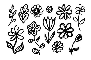 Floral Silhouette Serenity: A collection of simple floral doodles, hand-drawn with elegant strokes, evokes a sense of nature, tranquility, and artistic finesse. Perfect for any design project
