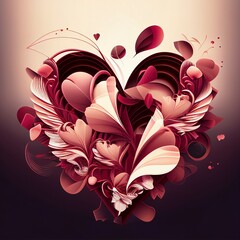 A beautifully rendered abstract heart composed of flowing, organic shapes in warm, muted tones. A symbol of love and artistry in harmonious balance.