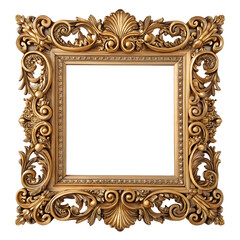 Ornate gilded baroque rococo antique decorative frame isolated on a transparent background