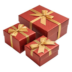 Obraz premium Red gift boxes gold ribbon isolated on a transparent background