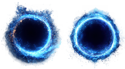 Two glowing blue energy portals with swirling particles isolated on white isolated on transparent background