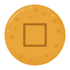 Flat illustration of Korean dalgona candy with square pattern isolated on transparent background, perfect for themes related to culture, food, and childhood games. Vector art