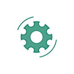 Green gearwheel icon with rotating motion lines, Symbol of mechanical engineering and machinery
