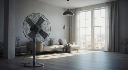 Modern Apartment Interior with Powerful Fan 