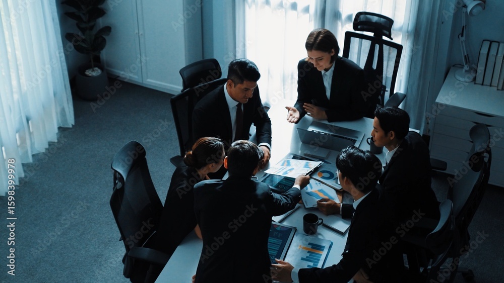Canvas Prints top view businesspeople placed tablet at table and planning strategy while diverse team discuss abou