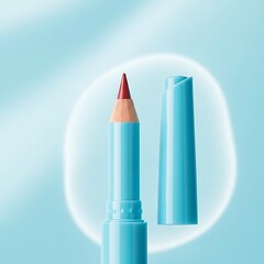 Turquoise Pencil with Red Tip and Open Cap on Light Blue Background