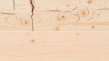 Fototapeta premium Close up photograph showcasing a light colored wood surface with prominent knots and cracks