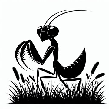 black praying mantis in grass clip art preview