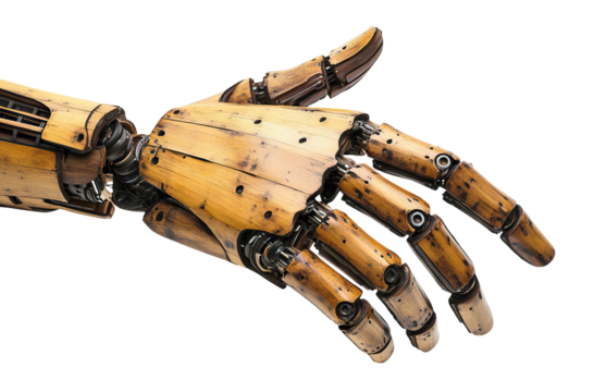 Steampunk style mechanical wooden hand, isolated on transparent cutout background - Powered by Adobe