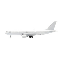 White airplane jet airliner side view aviation travel transportation commercial flight aircraft design on transparent background