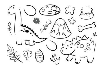 Dinosaur Doodle Set: A delightful collection of whimsical dinosaur-themed doodles, featuring charming illustrations of various dinosaurs and related elements.