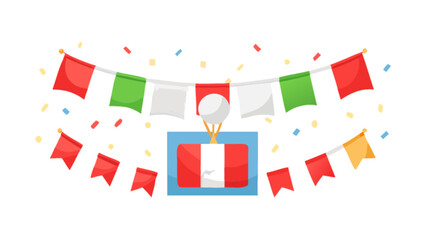Celebrate peruvian independence day with flags and confetti vector illustration design elements