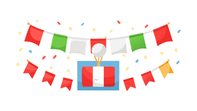 Celebrate peruvian independence day with flags and confetti vector illustration design elements