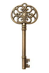 Ornate antique key isolated on transparent background