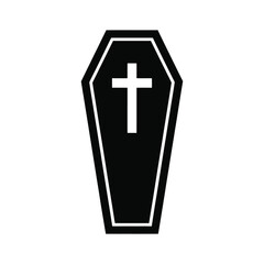 Obraz premium Coffin with Cross Silhouette – Halloween Graveyard Theme Vector, Isolated Black and White