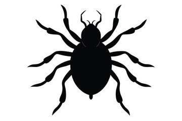 Silhouette illustration of a tiny clover mite insect on a white background