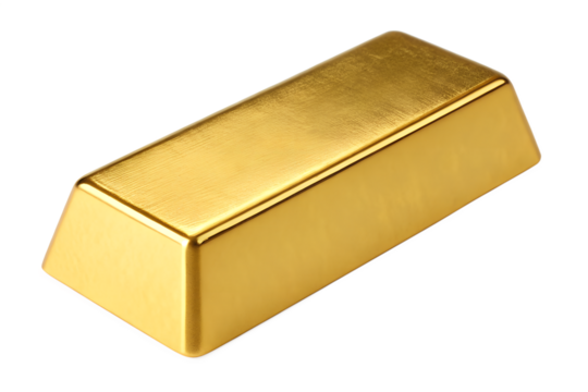 A gleaming gold bullion bar isolated on transparent background