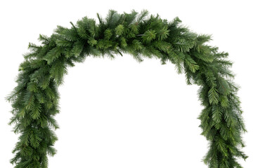 Realistic Christmas pine garland arch on white background