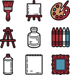 Artistic tools and supplies collection brush easel