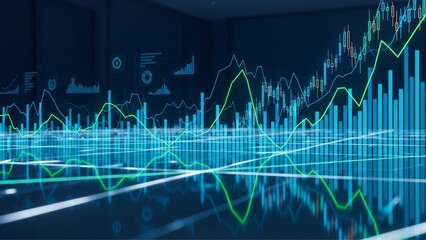 Stock Market Visualization with Dynamic Glowing Graphs and Futuristic Glass Floor